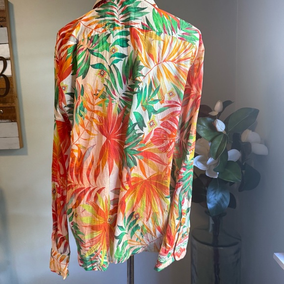 Calypso St. Barth Tropical floral Button Down Shirt Orange green women’s XL boho - Picture 5 of 9